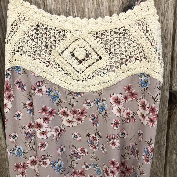 Coverstitched Crochet Lace Floral Sleeveless Mini Dress Large - Picture 3 of 5
